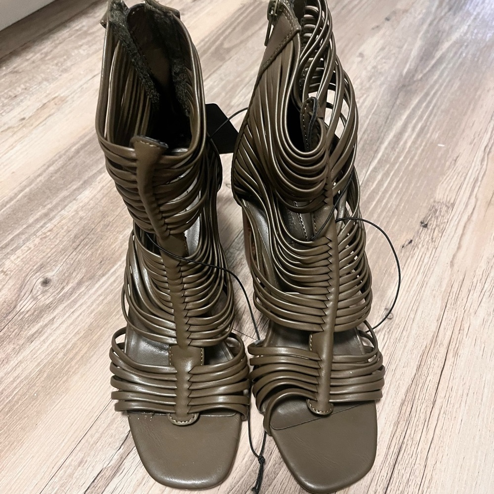 FOREVER21 Gladiator Woven cage High Heel Sandals - Olive